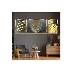 zevahir mobilya & dekorasyon Gold Aynalı Pleksi Çerçeveli Üçlü Gri Arka Planlı Desenli Mdf Tablo Seti, Gold, 120 x 40