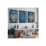 Zevahir Mobilya Dekorasyon Gold Metal Çerçeveli Bereket Duası Dini Üçlü Kırılmaz Cam Tablo Seti - Gümüş 40 x 60