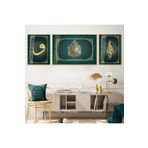 zevahir mobilya & dekorasyon Gold Metal Çerçeveli La İlahe İlallah Dini Üçlü Kırılmaz Cam Tablo Seti, Gold, 200 x 70
