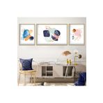 zevahir mobilya & dekorasyon Gold Metal Çerçeveli Modern Çizim Soyut Desen Üçlü Kırılmaz Cam Tablo Seti, Gold, 120 x 40