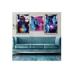 zevahir mobilya & dekorasyon Gümüş Aynalı Dansçı Neon Işıklı Adam Üçlü Mdf Tablo ve Saat Seti, Gümüş, 40 x 60
