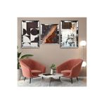 zevahir mobilya & dekorasyon Gümüş Aynalı Kahverengi Beyaz Desenler Üçlü Mdf Tablo ve Saat Seti, Gümüş, 40 x 60