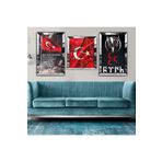 zevahir mobilya & dekorasyon Gümüş Aynalı Kürk Bayrağı ve Ülkücü Sembolü Üçlü Mdf Tablo ve Saat Seti, Gümüş, 40 x 60