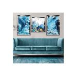zevahir mobilya & dekorasyon Gümüş Aynalı Mavi Su Desenleri Üçlü Mdf Tablo ve Saat Seti, Gümüş, 40 x 60