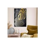 zevahir mobilya & dekorasyon Gümüş Metal Çerçeveli Kolaj Çizim Yaprak Desen Kırılmaz Cam Tablo, Gümüş, 30 x 40