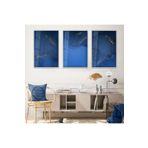 zevahir mobilya & dekorasyon Gümüş Metal Çerçeveli Mavi Soyut Desen Üçlü Kırılmaz Cam Tablo Seti, Gümüş, 90 x 60