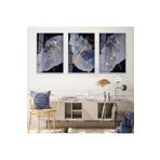 zevahir mobilya & dekorasyon Gümüş Metal Çerçeveli Mor Bitki Soyut Desen Üçlü Kırılmaz Cam Tablo Seti, Gümüş, 90 x 60