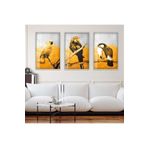 zevahir mobilya & dekorasyon Gümüş Metal Çerçeveli Papağan Soyut Desen Üçlü Kırılmaz Cam Tablo Seti, Gümüş, 90 x 60