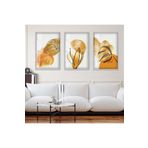 zevahir mobilya & dekorasyon Gümüş Metal Çerçeveli Soyut Desen Bitki Üçlü Kırılmaz Cam Tablo Seti, Gümüş, 90 x 60