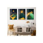 zevahir mobilya & dekorasyon Gümüş Metal Çerçeveli Soyut Desen Dağ Üçlü Kırılmaz Cam Tablo Seti, Gümüş, 90 x 60