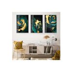 zevahir mobilya & dekorasyon Gümüş Metal Çerçeveli Soyut Desen Gül Üçlü Kırılmaz Cam Tablo Seti, Gümüş, 90 x 60