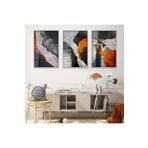 zevahir mobilya & dekorasyon Gümüş Metal Çerçeveli Soyut Desen Üçlü Kırılmaz Cam Tablo Seti, Gümüş, 90 x 60