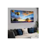 Zevahir Mobilya & Dekorasyon Kanvas Günbatımı Arka Planlı Balon Yatay Şeffaf Saatli Tablo, 120 x 60