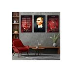 zevahir mobilya & dekorasyon Kanvas İstiklal Marşı Gençliğe Hitabe ve Atatürk Üçlü Tablo Seti, Renkli, 90 x 60