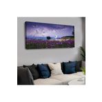 zevahir mobilya & dekorasyon Kanvas Mor Çiçek Bahçesi ve Ay Hilal Saatli Tablo, Renkli, 120 x 60