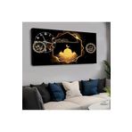 Zevahir Mobilya & Dekorasyon Kanvas Siyah Arka Planlı Altın Hz Muhammed Ve Allah Lafzı Dini Saatli Tablo, 120 x 60