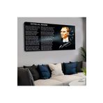 Zevahir Mobilya & Dekorasyon Kanvas Siyah Arka Planlı Beyaz Renkli Istiklal Marşı Ve Atatürk Saatli Tablo, 120 x 60