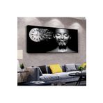 zevahir mobilya & dekorasyon Kanvas Siyah Arka Planlı Kadın ve Kelebek Saatli Tablo, Renkli, 100 x 50 cm
