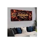 zevahir mobilya & dekorasyon Kanvas Siyah Üzeri Turuncu Pırıltılı Besmele ve Allah Hz Muhammed Lafzı Dini Saatli Tablo, Renkli, 120 x 60