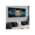 Zevahir Mobilya & Dekorasyon Kanvas Uzay Arka Planlı Hz Muhammed Allah Lafzı Ve Osmanlı Tuğrası Saatli Tablo, 120 x 60