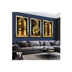 Zevahir Mobilya Dekorasyon Kelime-İ Tevhid Gold Pleksi Kenar 3'Lü Solmaz MDF Tablo Seti - GÜMÜŞ RENK 50 x 70
