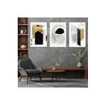 Zevahir Mobilya Dekorasyon Modern Kolaj Çizim 3'Lü Solmaz MDF Tablo Set - GÜMÜŞ RENK 40 x 60