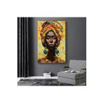 Zevahir Mobilya Dekorasyon Modern Kolaj Çizim Afrikalı Kadın Ahşap Şase Dijital Baskı Kanvas Tablo - GÜMÜŞ RENK 120 x 80