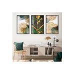 Zevahir Mobilya Dekorasyon Modern Minimalist Kolaj Çizim 3'Lü Metal Çerçeveli UV Baskı Kırılmaz Cam Tablo Seti - siyah 40 x 60