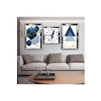 Zevahir Mobilya Dekorasyon Modern Tablo Mavi Renkli Aynalı Gold Pleksi Çerçeveli MDF Tablo Ve Saat Seti - Gümüş 40 x 60