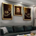 Zevahir Mobilya Dekorasyon Osmanlı Tuğrası ve Vav Dinipleksi Kenar 3'lü Mdf Tablo ve Saat Seti - 40 x 60 - Gold