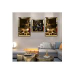 Zevahir Mobilya Dekorasyon Oturma Odası Tablosu Çiçek Aynalı Gold Pleksi Çerçeveli MDF Tablo Ve Saat Seti - gold 40 x 60