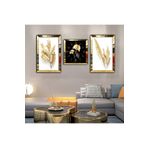 Zevahir Mobilya Dekorasyon Özel Tasarım Buğday Çiçeği Aynalı Gold Pleksi Çerçeveli MDF Tablo Ve Saat Seti - gold 40 x 60