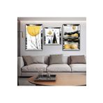 Zevahir Mobilya Dekorasyon Renkli Kolaj Çizim Aynalı Gold Pleksi Çerçeveli Solmaz MDF Tablo Ve Saat Seti - Gümüş 40 x 60