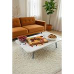 Zevahir Mobilya Dekorasyon Royal Mermer Desenli Metal Katlanır Ayaklı Kamp Bahçe Ev ve Çocuk Oyun Yer Sofrası - 70 x 120