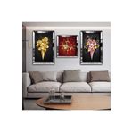 Zevahir Mobilya Dekorasyon Sanat Tablosu Çiçek Aynalı Gold Pleksi Çerçeveli Solmaz MDF Tablo Ve Saat Seti - Gümüş 40 x 60