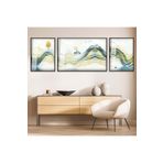 zevahir mobilya & dekorasyon Siyah Metal Çerçeveli Modern Çizim Soyut Desen Üçlü Kırılmaz Cam Tablo Seti, Siyah, 120 x 40