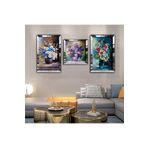 Zevahir Mobilya Dekorasyon Vazo Çiçek Aynalı Gold Pleksi Çerçeveli Solmaz MDF Tablo Ve Saat Seti - Gümüş 40 x 60