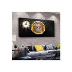Zevahir Osmanlı Tuğrası 120x60 cm Ahşap Şase Dijital Baskı Saatli Gümüş Kanvas Tablo