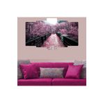 Zevahir Pembe Çiçekli Yol Ekstra Dayanıklı Solmaz 100x60 Gümüş 5 Parça MDF Tablo