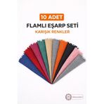 Zey-Al Flamlı Eşarp Seti 10 Adet Karışık Renk Pamuklu Günlük Kullanım Şal Eşarp