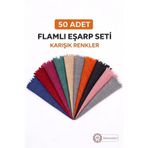 Zey-Al Flamlı Eşarp Seti 50 Adet Karışık Renk Pamuklu Günlük Kullanım Şal Eşarp