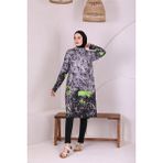 Zey&Ka Butik Büyük Beden Batik Desen Nanotex Tesettür Mayo - 50 - 52 - Gri