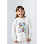 Zeyland Kız Çocuk Ayı Desenli Sim Baskılı Sweatshirt - Ekru - 7 - 8 Yaş