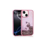 Zeyline İphone 13 Uyumlu Kılıf Sıvılı Simli Şeffaf Arka Yüzey Zore Keto Silikon Kapak-Pembe