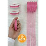 ZEYMERADE 10 Adet Organze Tül Kurdele Pembe 1 cm 22 mt, Bohça, Nişan, Çeyiz, Hediye, Paketleme, Süsleme, Nikah