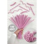 ZEYMERADE Açık Pembe Şönil 30cm, 100 Adet Tüylü Kadife Tel Peluş, El İşi, Çiçek, Hediye, Süsleme, Okul, Etkinlik