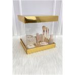 ZEYMERADE Asetat Gelin Çeyiz Bohça Kutusu, Gold Orta Boy 25x25Cm, Şeffaf Katlanabilir Demonte, Damat Nişan Hediye