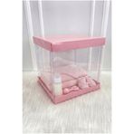 ZEYMERADE Asetat Kutu, Bebe Pembe Büyük Boy 30x30Cm, Şeffaf Demonte, Doğum Hediye Baby Bebek Cinsiyet Parti