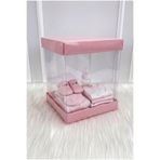 ZEYMERADE Asetat Kutu, Bebe Pembe Küçük Boy 20X20Cm, Şeffaf Demonte, Doğum Hediye Baby Bebek Cinsiyet Parti