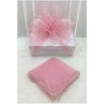 ZEYMERADE Bebe Pembe Süsleme Tülü, Gümüş Kenar Bohça Çeyiz Gelin Damat Nişan Nikah Valiz Hediye Süsü 150x150cm